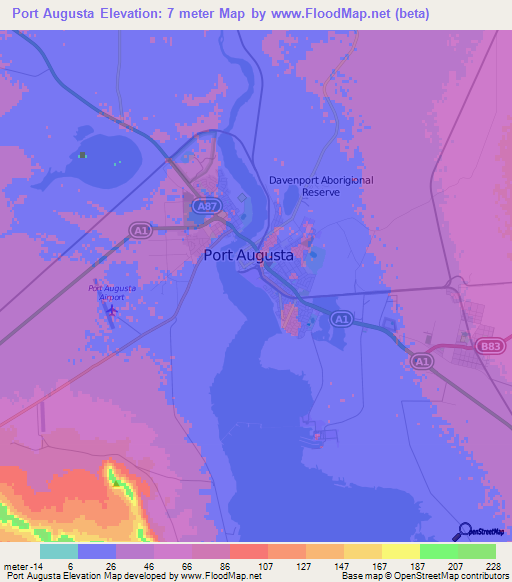 Port Augusta,Australia Elevation Map