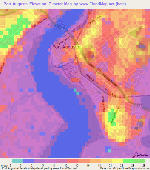 Port Augusta,Australia Elevation Map