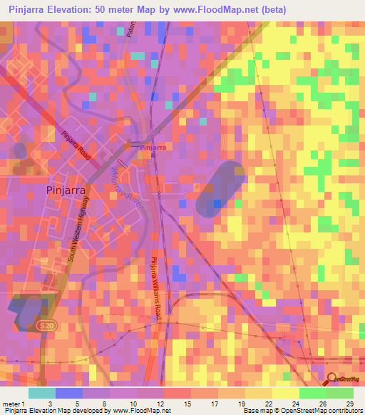 Pinjarra,Australia Elevation Map