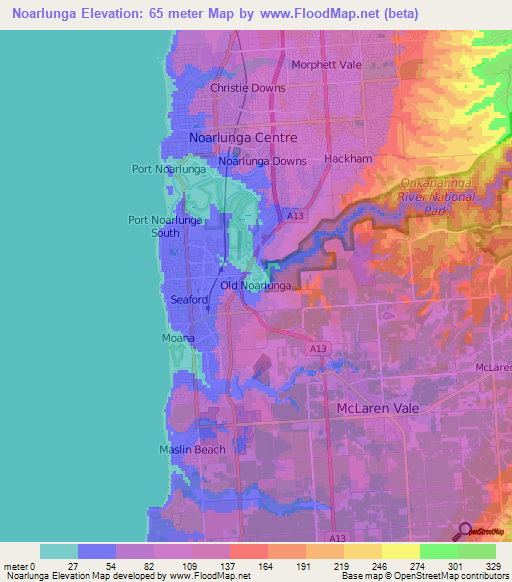 Noarlunga,Australia Elevation Map