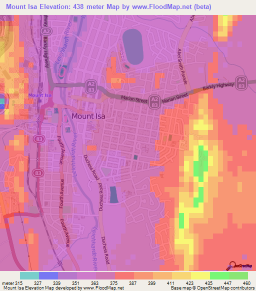 Mount Isa,Australia Elevation Map