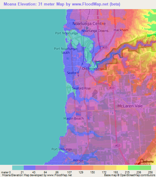 Moana,Australia Elevation Map