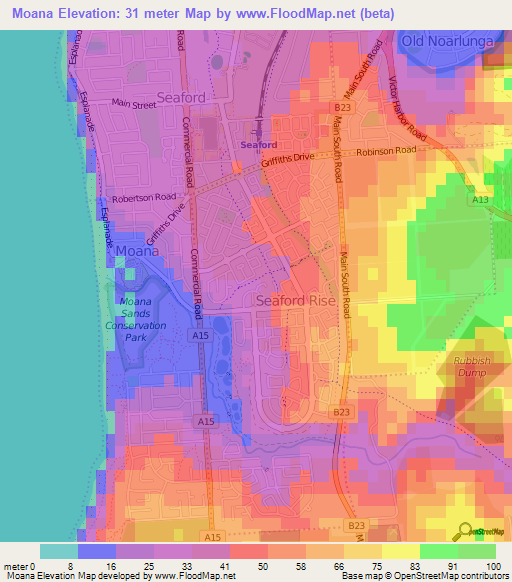 Moana,Australia Elevation Map