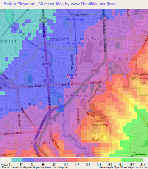 Marion,Australia Elevation Map
