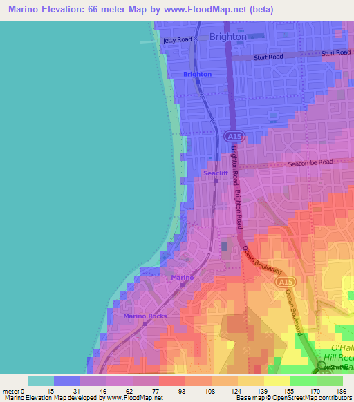 Marino,Australia Elevation Map