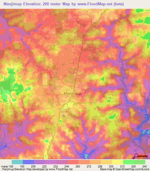 Manjimup,Australia Elevation Map