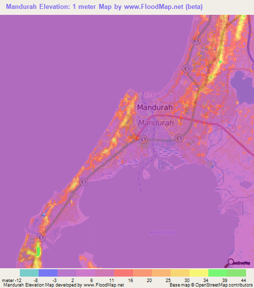 Mandurah,Australia Elevation Map
