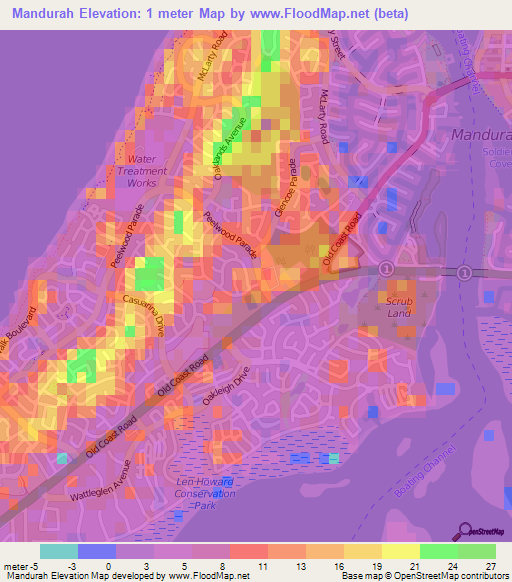 Mandurah,Australia Elevation Map