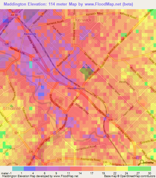 Maddington,Australia Elevation Map