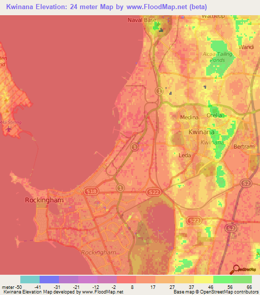 Kwinana,Australia Elevation Map