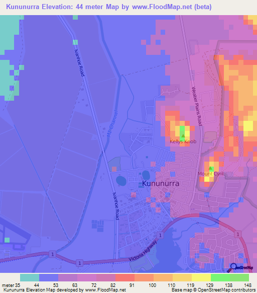 Kununurra,Australia Elevation Map