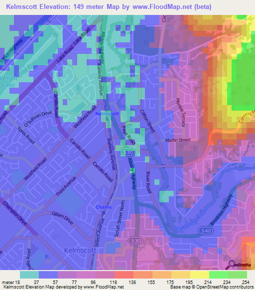 Kelmscott,Australia Elevation Map