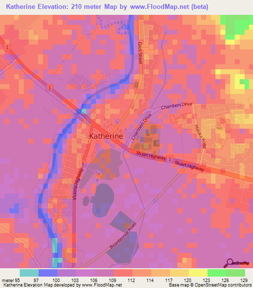Katherine,Australia Elevation Map