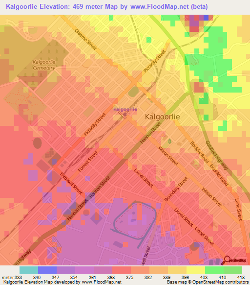 Kalgoorlie,Australia Elevation Map