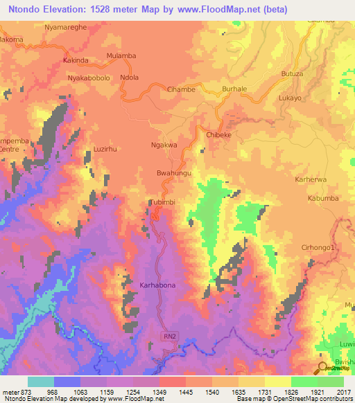 Ntondo,Congo (Kinshasa) Elevation Map