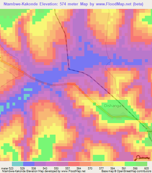 Ntambwe-Kakonde,Congo (Kinshasa) Elevation Map