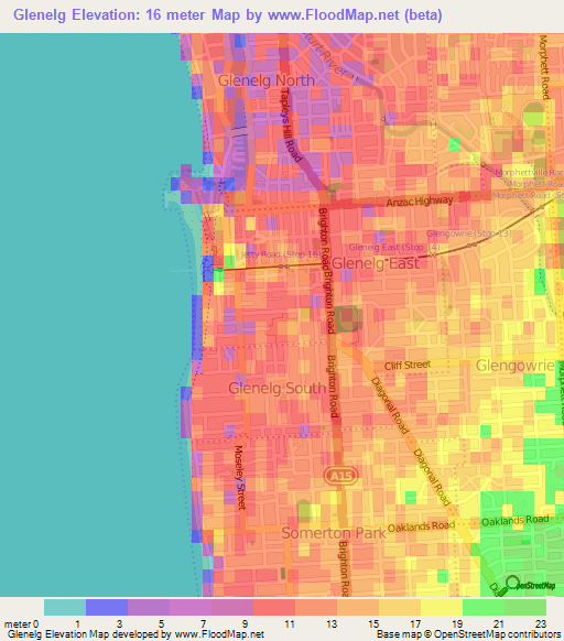 Glenelg,Australia Elevation Map