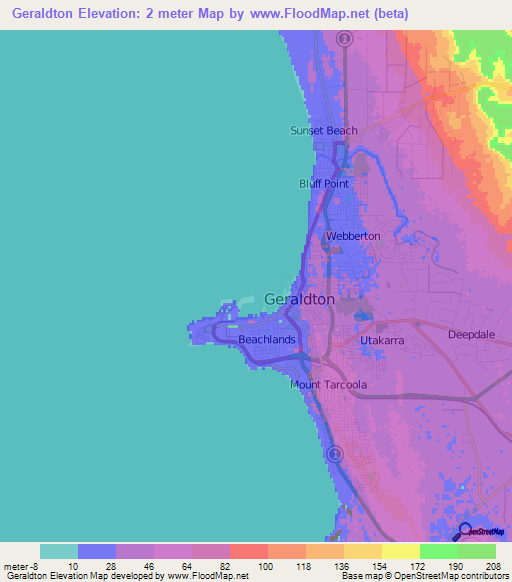 Geraldton,Australia Elevation Map