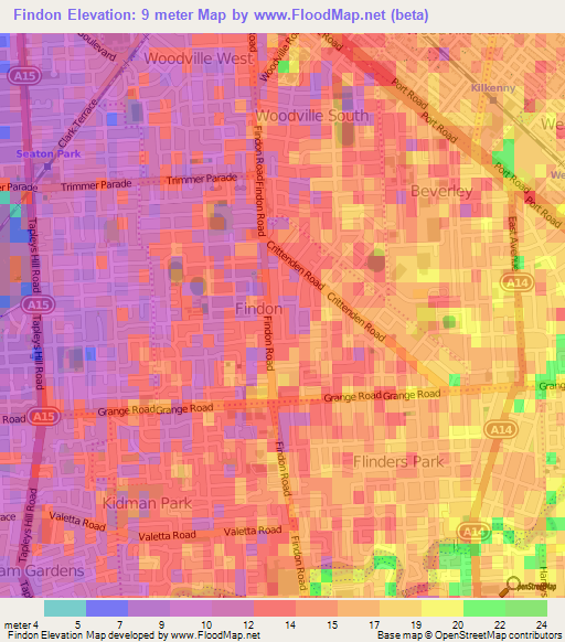 Findon,Australia Elevation Map