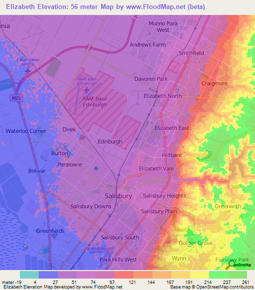 Elizabeth,Australia Elevation Map