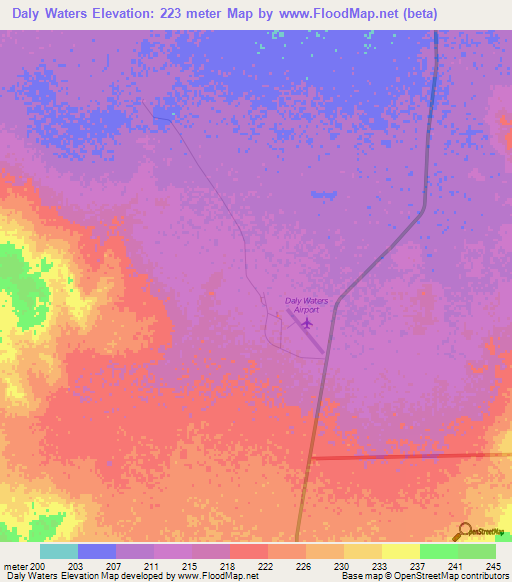 Daly Waters,Australia Elevation Map