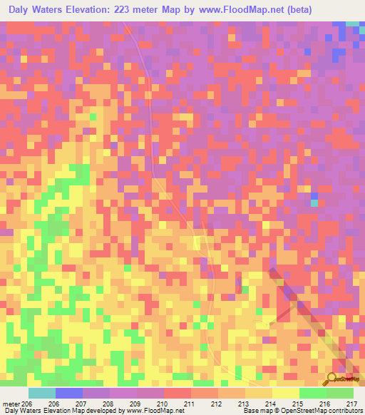 Daly Waters,Australia Elevation Map