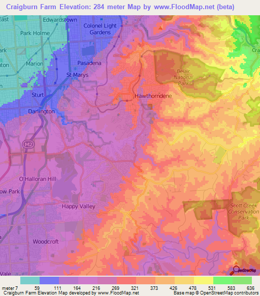 Craigburn Farm,Australia Elevation Map