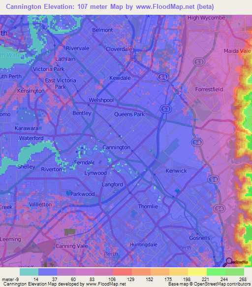 Cannington,Australia Elevation Map
