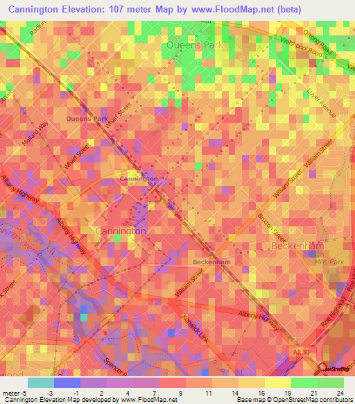 Cannington,Australia Elevation Map
