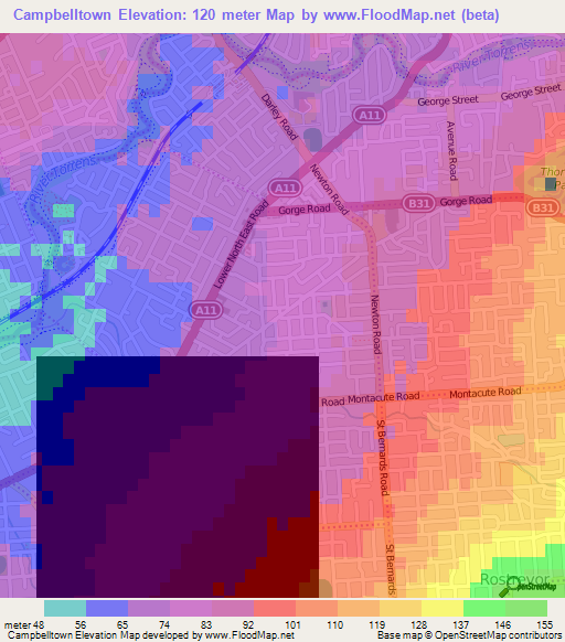 Campbelltown,Australia Elevation Map