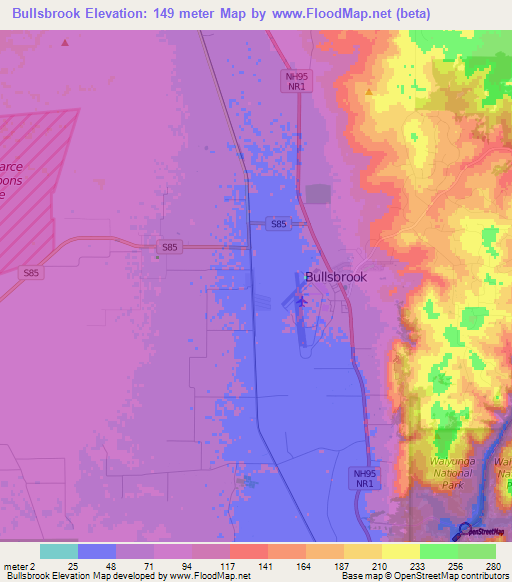 Bullsbrook,Australia Elevation Map