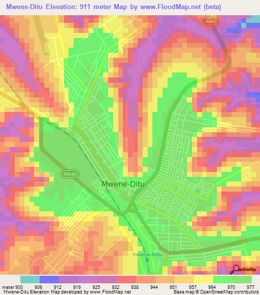 Mwene-Ditu,Congo (Kinshasa) Elevation Map