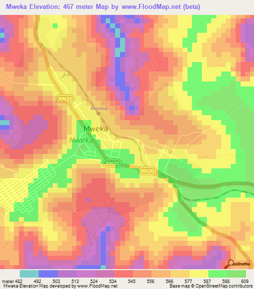 Mweka,Congo (Kinshasa) Elevation Map