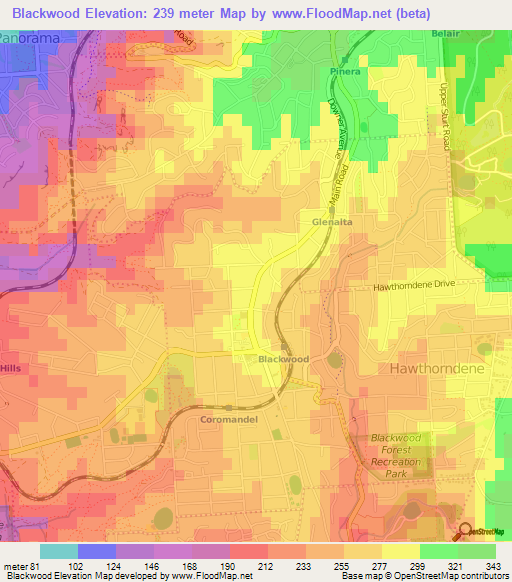 Blackwood,Australia Elevation Map