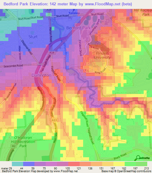 Bedford Park,Australia Elevation Map