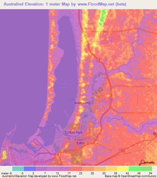 Australind,Australia Elevation Map