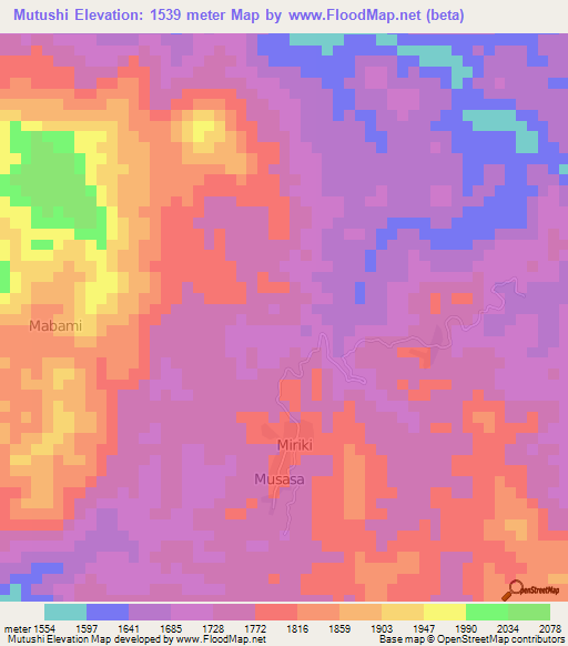 Mutushi,Congo (Kinshasa) Elevation Map
