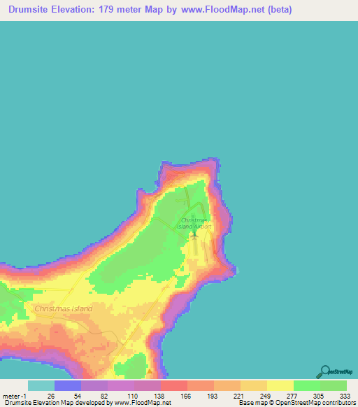 Drumsite,Christmas Island Elevation Map