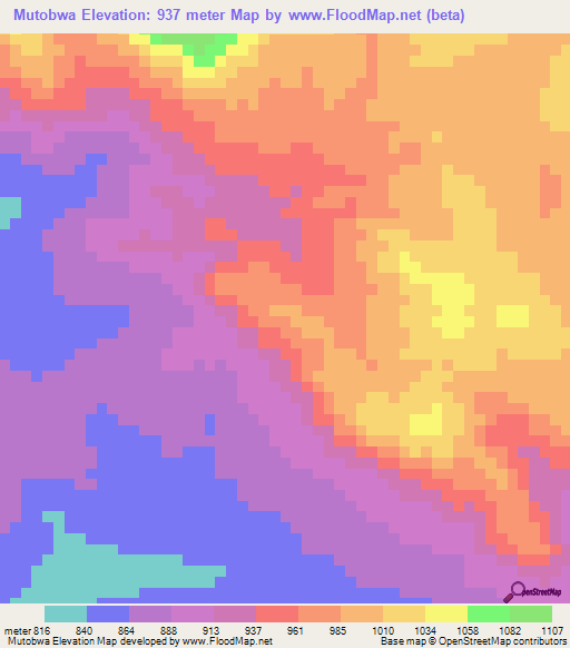 Mutobwa,Congo (Kinshasa) Elevation Map