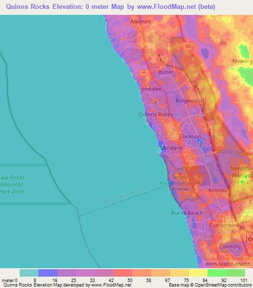 Quinns Rocks,Australia Elevation Map