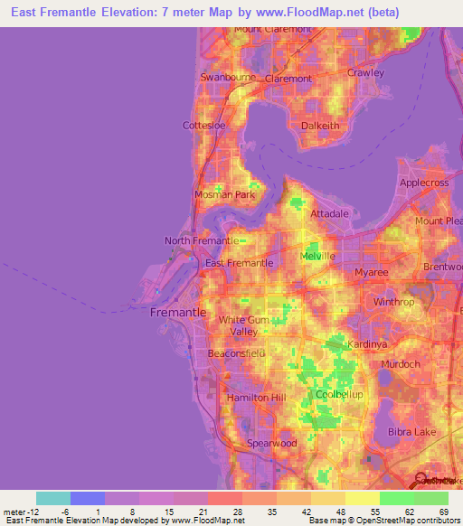 East Fremantle,Australia Elevation Map