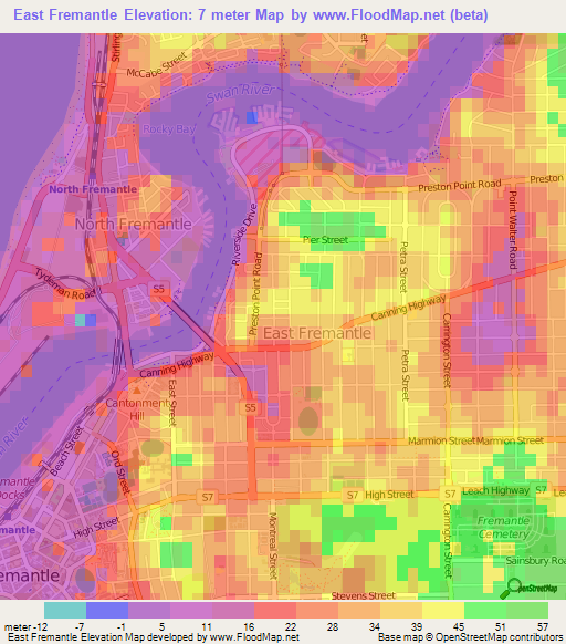East Fremantle,Australia Elevation Map