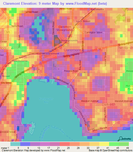 Claremont,Australia Elevation Map