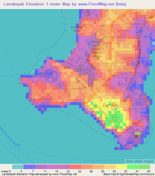 Larrakeyah,Australia Elevation Map