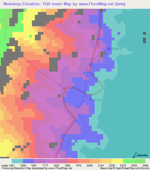Mukwinja,Congo (Kinshasa) Elevation Map