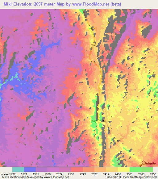 Miki,Congo (Kinshasa) Elevation Map