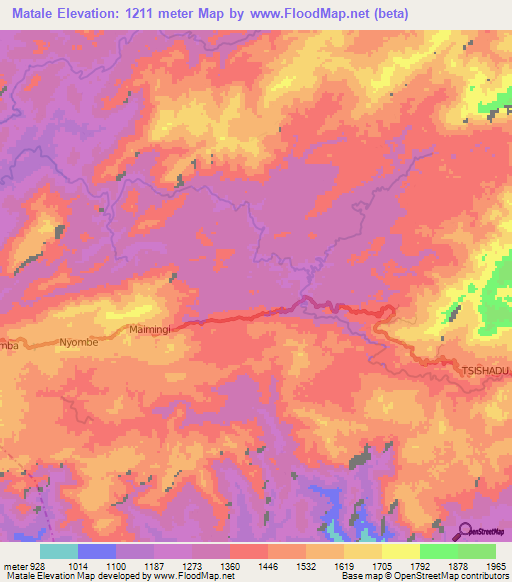 Matale,Congo (Kinshasa) Elevation Map