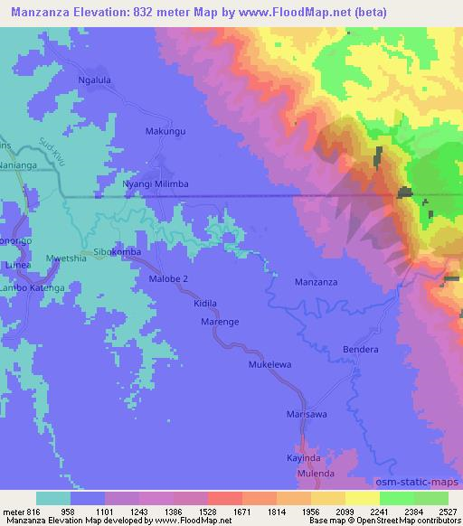 Manzanza,Congo (Kinshasa) Elevation Map