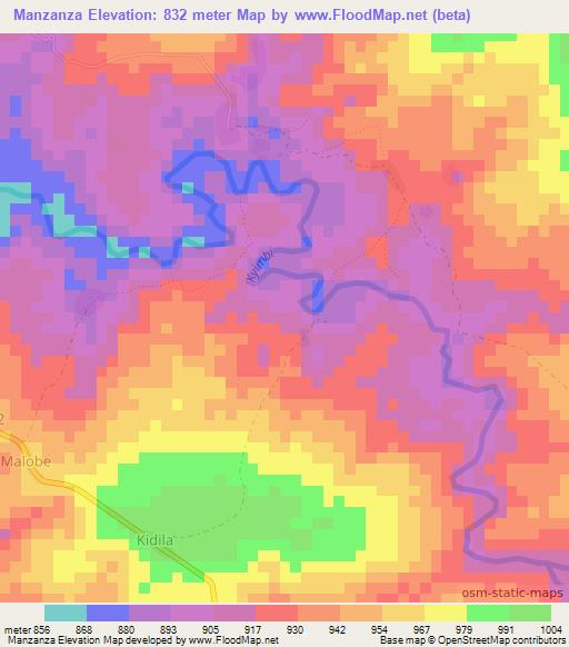 Manzanza,Congo (Kinshasa) Elevation Map