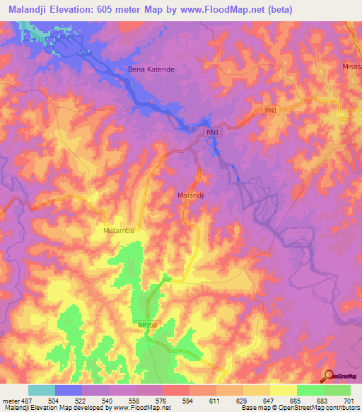 Malandji,Congo (Kinshasa) Elevation Map